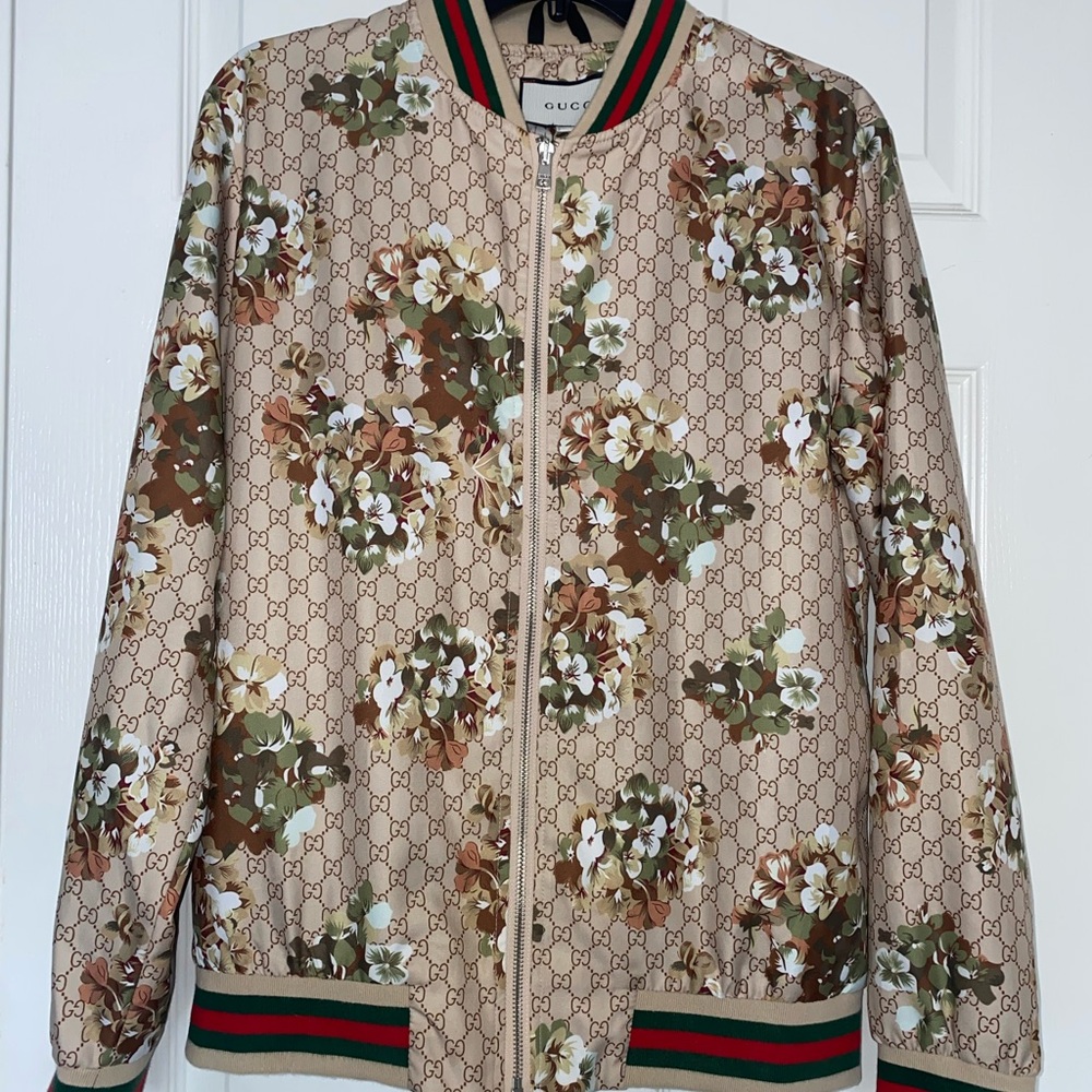 Gucci Tan Floral Bomber Jacket